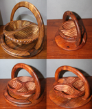 WOODEN CARVED SET OF 4 COLLAPSIBLE FRUIT BASKETS OF DIFFERENT DESIGN AND SIZES. 8 INCHES, 10 INCHES, 10 INCHES, 12 INCHES-wooden carved house decoration-D.LUFFY