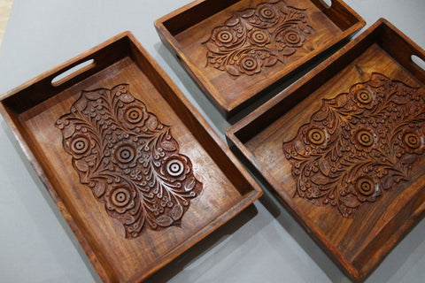 wooden carved set of 3 trays-wooden carved utensil-D.LUFFY