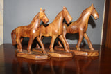 Wooden carved horse sculptures. 3 horses set-wooden carved animal-D.LUFFY