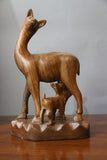 Wooden carved deer with baby sculpture-wooden carved animal-D.LUFFY