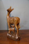 Wooden carved deer with baby sculpture-wooden carved animal-D.LUFFY