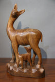 Wooden carved deer with baby sculpture-wooden carved animal-D.LUFFY