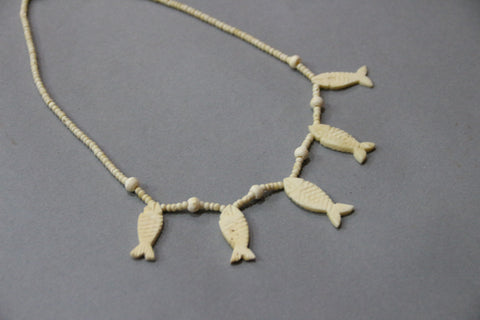 camel bone handmade carving necklace with 5 fish-camel bone carved jewelry-D.LUFFY