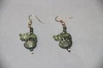 camel bone handmade carving earrings with small green elephant-camel bone carved jewelry-D.LUFFY