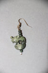 camel bone handmade carving earrings with small green elephant-camel bone carved jewelry-D.LUFFY