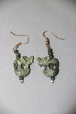 camel bone handmade carving earrings with small green elephant-camel bone carved jewelry-D.LUFFY