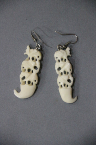 camel bone handmade carving earrings with 3 elephants-camel bone carved jewelry-D.LUFFY