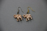 camel bone handmade carving earrings with small pink elephant-camel bone carved jewelry-D.LUFFY