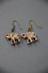 camel bone handmade carving earrings with small pink elephant-camel bone carved jewelry-D.LUFFY