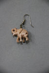 camel bone handmade carving earrings with small pink elephant-camel bone carved jewelry-D.LUFFY