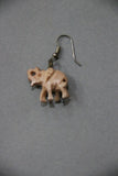 camel bone handmade carving earrings with small pink elephant-camel bone carved jewelry-D.LUFFY