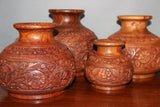 Wooden handmade carved set of 4 vases-wooden carved house decoration-D.LUFFY