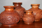 Wooden handmade carved set of 4 vases-wooden carved house decoration-D.LUFFY