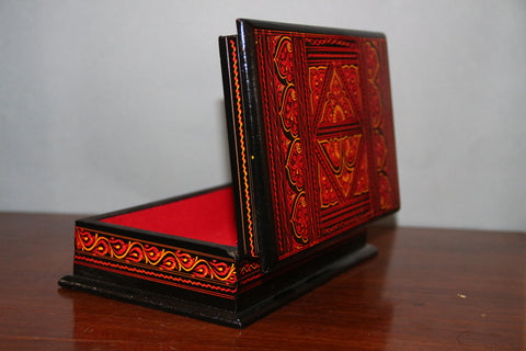 Wooden handmade red jewelry box-wooden carved house decoration-D.LUFFY