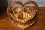 WOODEN CARVED SET OF 2 HEART SHAPED COLLAPSIBLE FRUIT BASKETS OF DIFFERENT DESIGN.-wooden carved house decoration-D.LUFFY