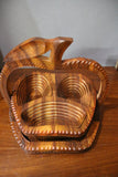 wooden carved set of 2 apple shaped Collapsible fruit baskets of different design.-wooden carved house decoration-D.LUFFY