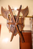 Wooden handmade medieval axe and shield wall decoration-wooden carved house decoration-D.LUFFY