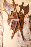 Wooden handmade medieval axe and shield wall decoration-wooden carved house decoration-D.LUFFY