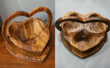 WOODEN CARVED SET OF 2 HEART SHAPED COLLAPSIBLE FRUIT BASKETS OF DIFFERENT DESIGN.-wooden carved house decoration-D.LUFFY